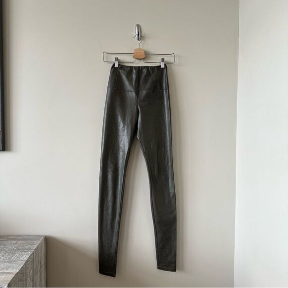 Aritzia-Wilfred Olive Faux Leather Daria Pant - Picture 2 of 14